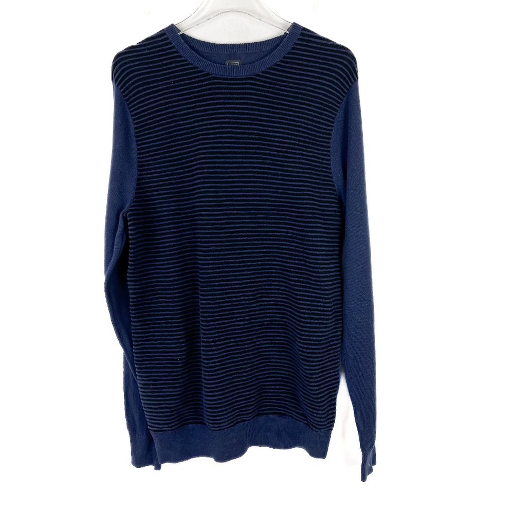 NWT 14th & Union Textured Stripe Crewneck Sweater Navy Blue Size Medium M NEW